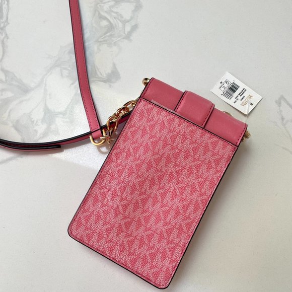 NWT Michael Kors Carmen Small NS Logo Smartphone Crossbody Tea Rose - Picture 5 of 7